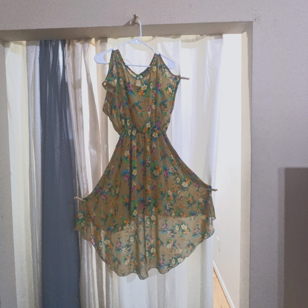 Floral, flowy, high-low, sheer dress with slip